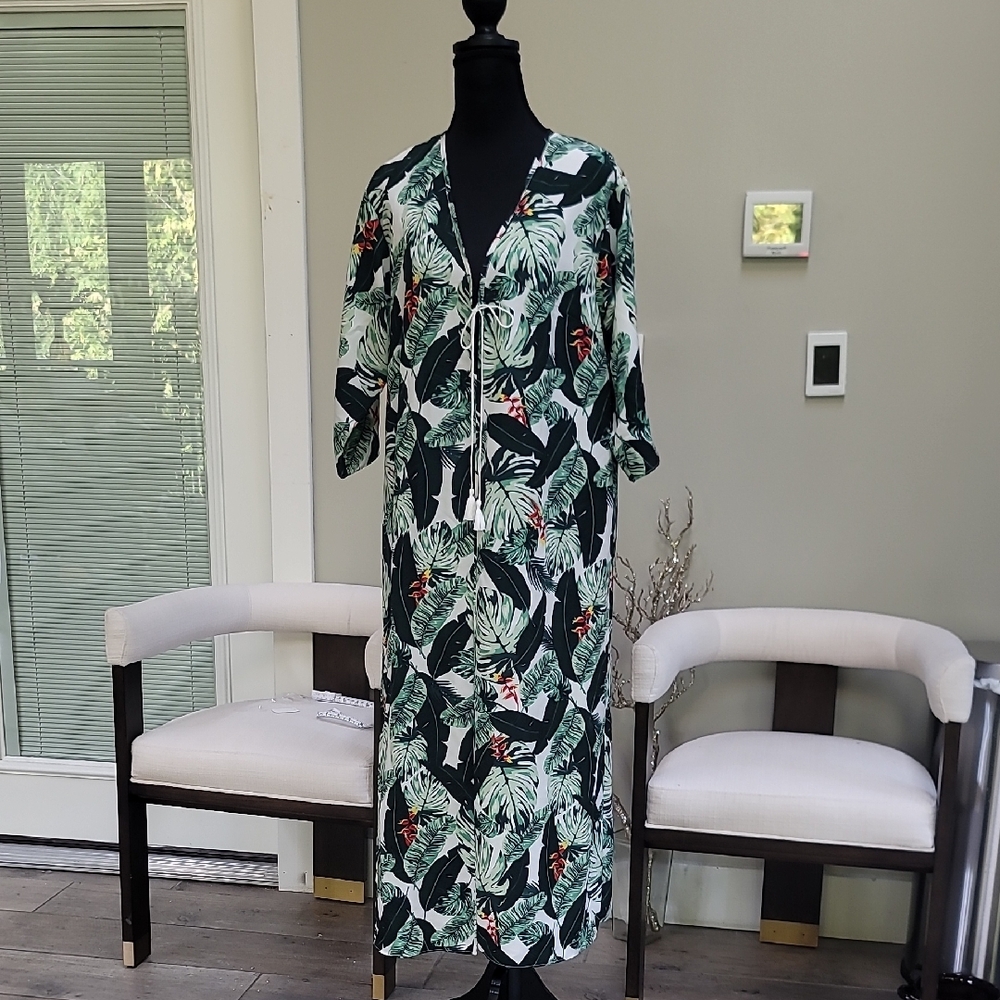 Tropical Leaf Print Kimono
